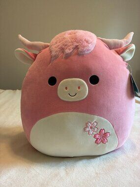 Squishmallows 16" Fitzwilliam Pink Highland Cow Cherry Blossom NWT